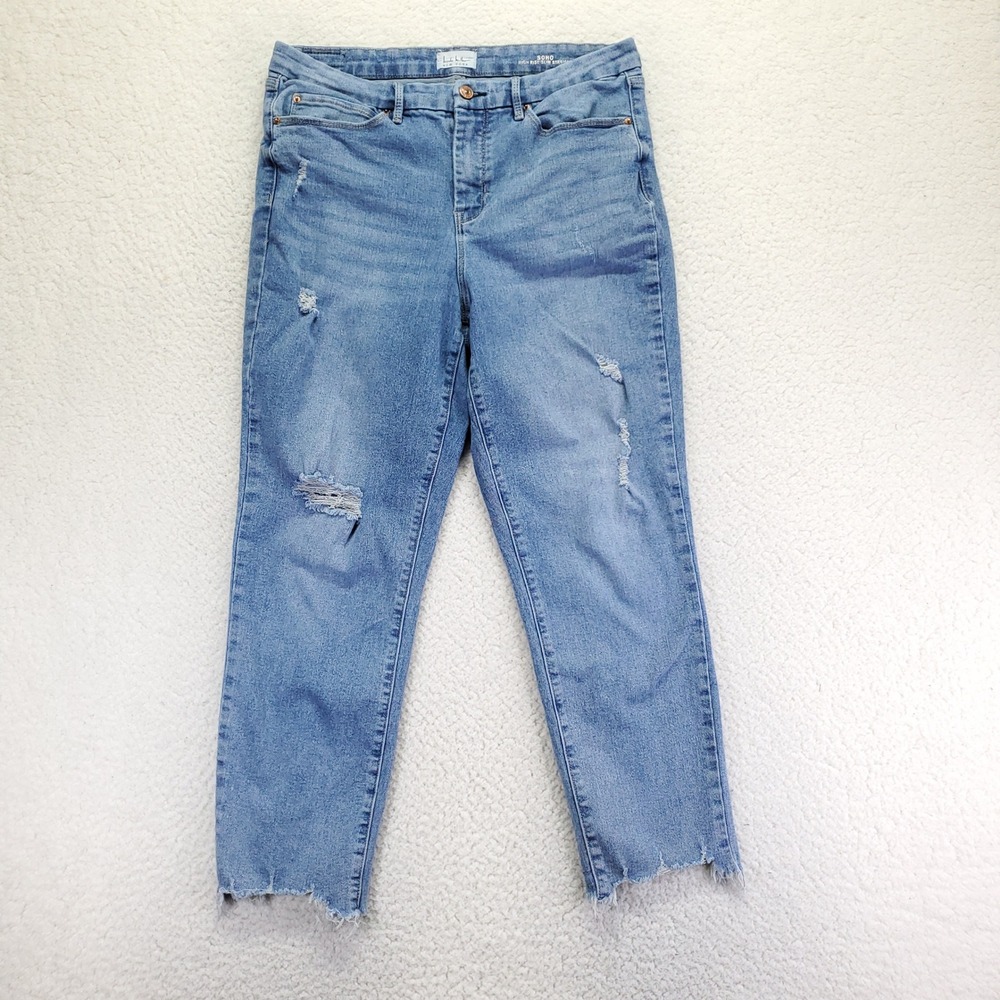 Nicole Miller New York Soho High Rise Slim Straight Distressed Jeans Blue Sz 12